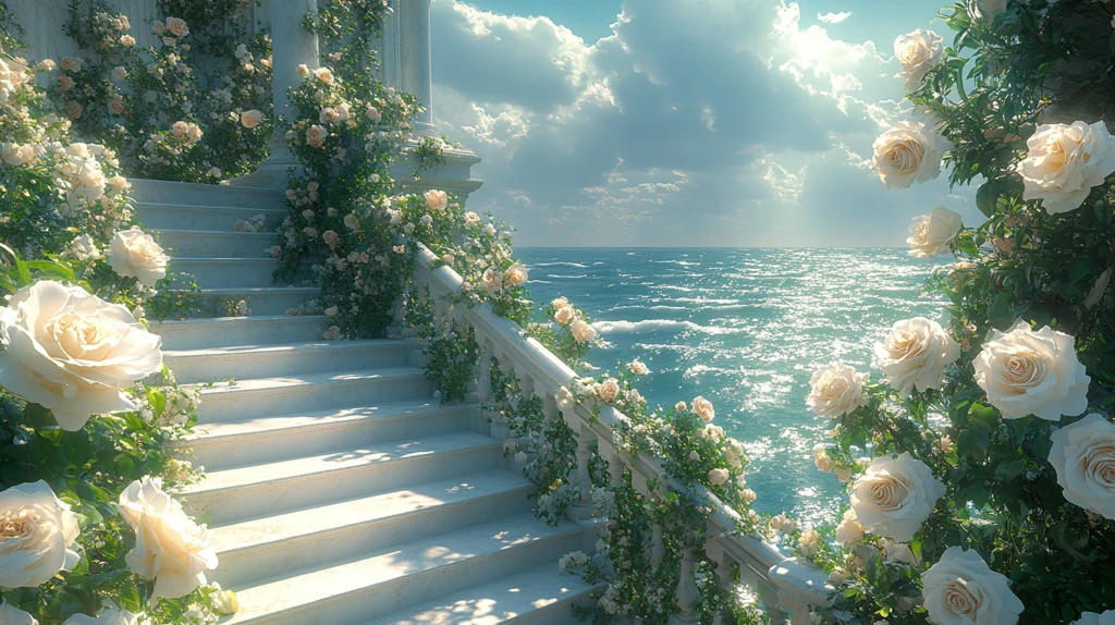 楼梯装饰花卉白玫瑰