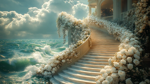 楼梯装饰花卉白玫瑰