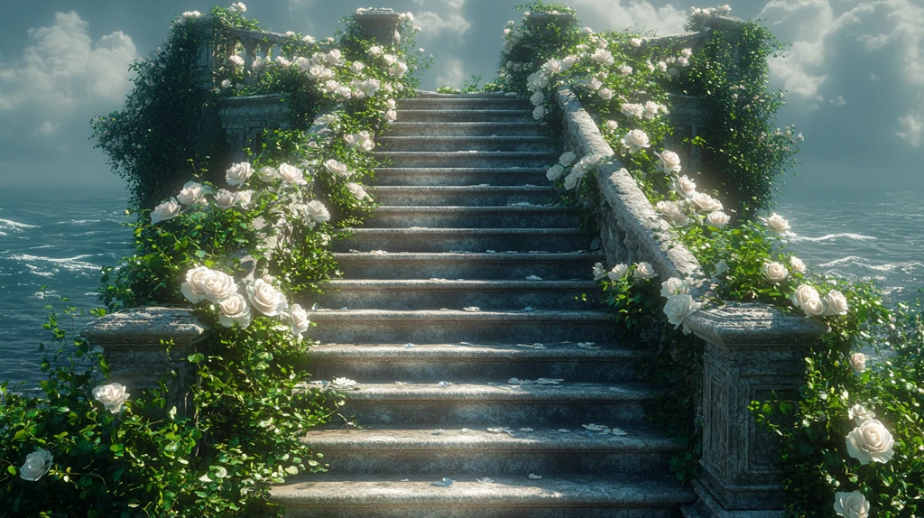 楼梯装饰花卉白玫瑰