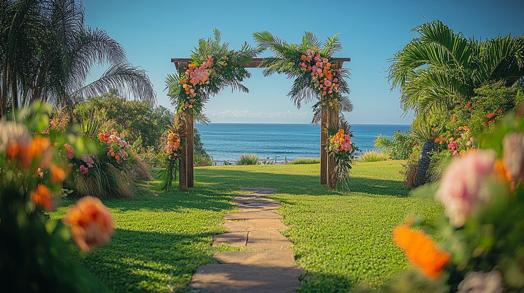 婚礼拱门装饰与棕榈树