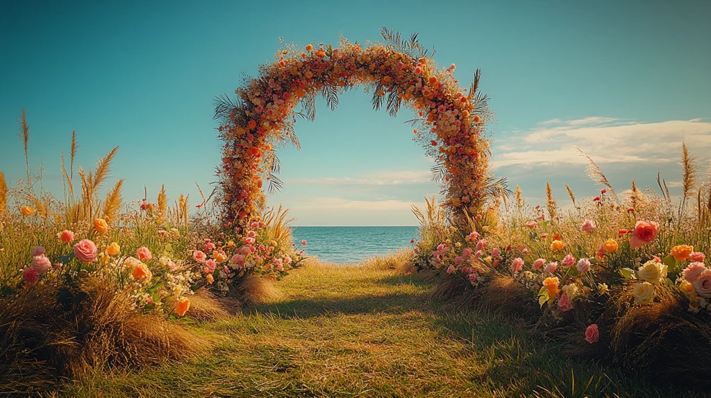 婚礼拱门装饰与棕榈树