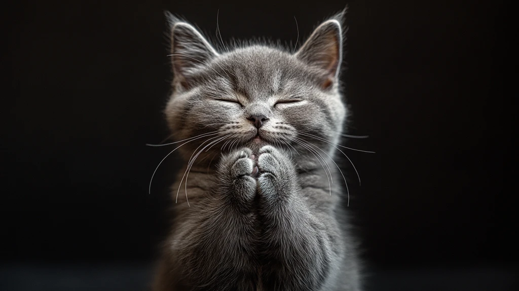 灰猫双爪合十