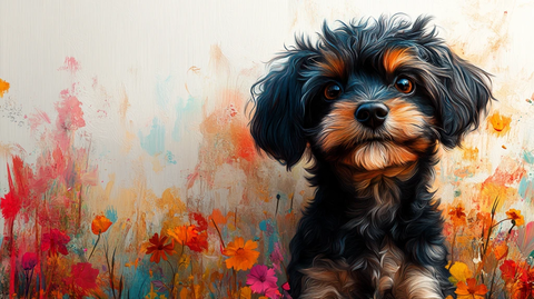 玩具贵宾犬与波西米亚花卉