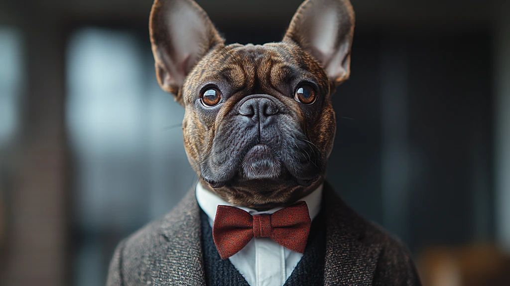 狗穿黑西装红领结拍照