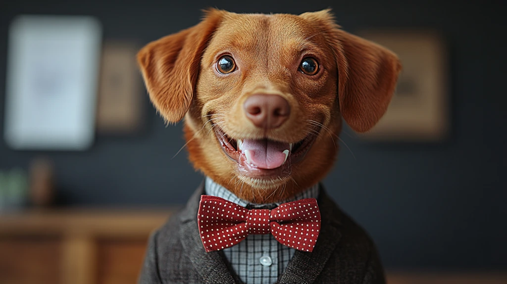 狗穿黑西装红领结拍照