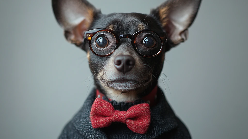 狗穿黑西装红领结拍照