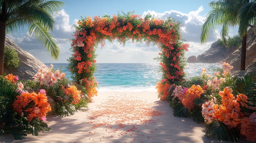 热带花卉拱门接待场景