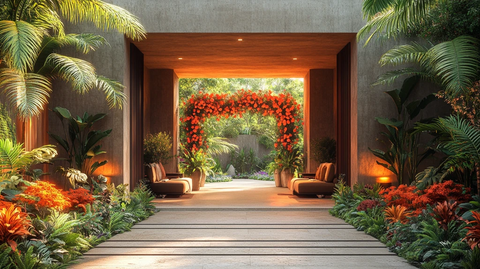 热带花卉拱门接待场景