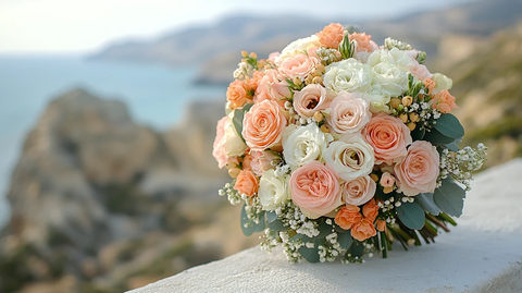 婚礼花束与山海景