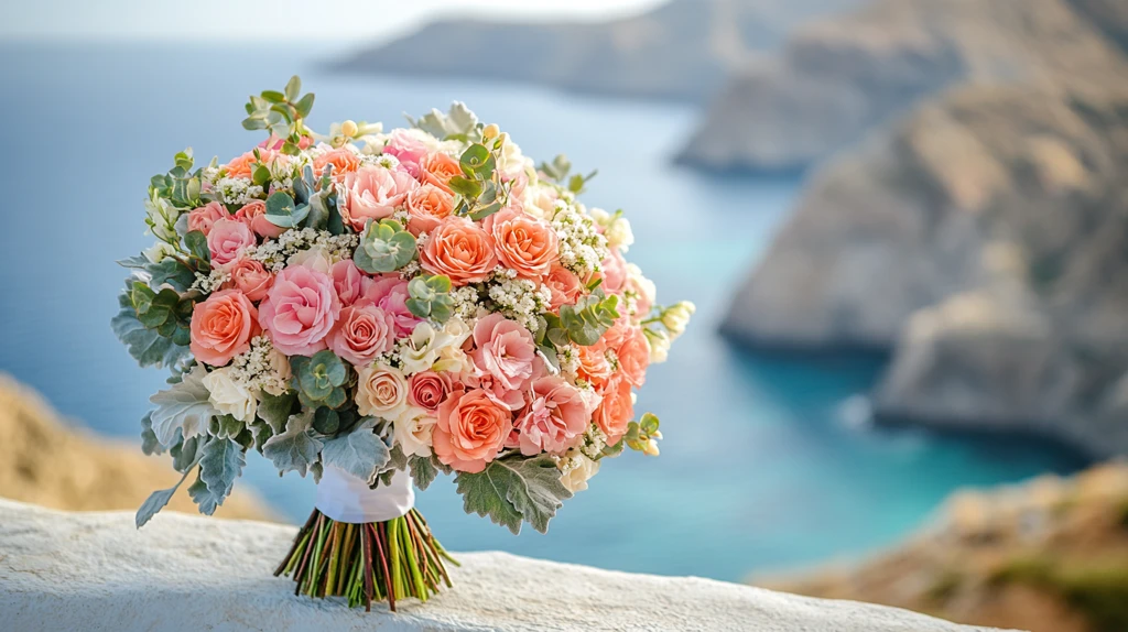 婚礼花束与山海景