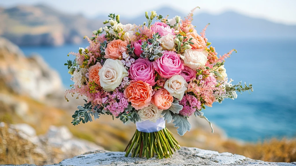 婚礼花束与山海景