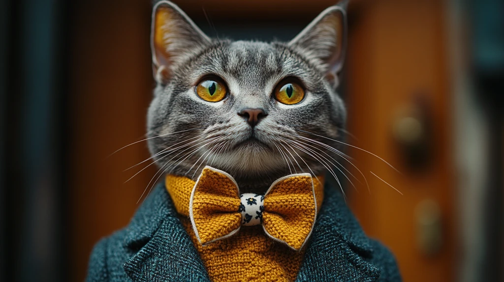 灰猫穿花领结西装