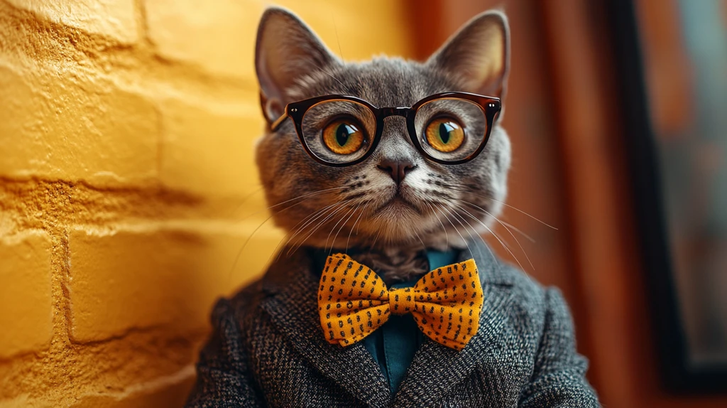 灰猫穿花领结西装