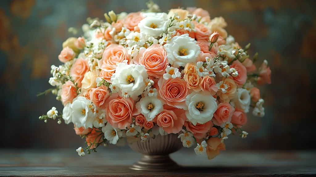 白桃婚礼花束金属花瓶