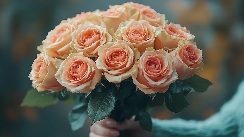 手持桃粉色玫瑰