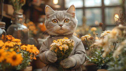 英国短毛猫制作花束
