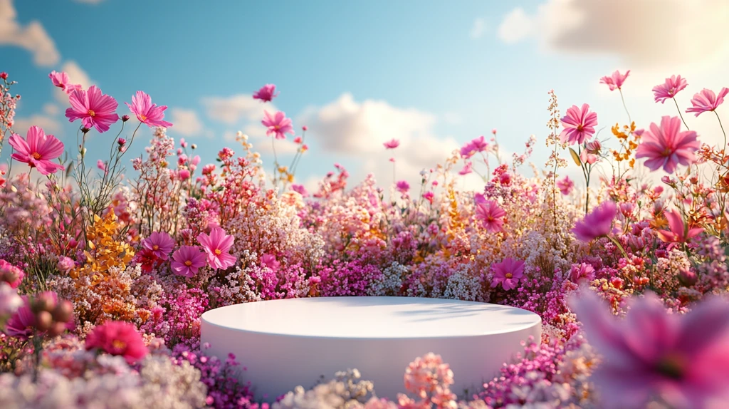 花海中的白色讲台