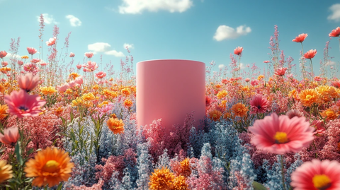 花丛中的展示台