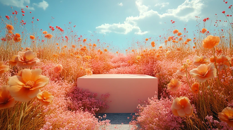 花丛中的展示台