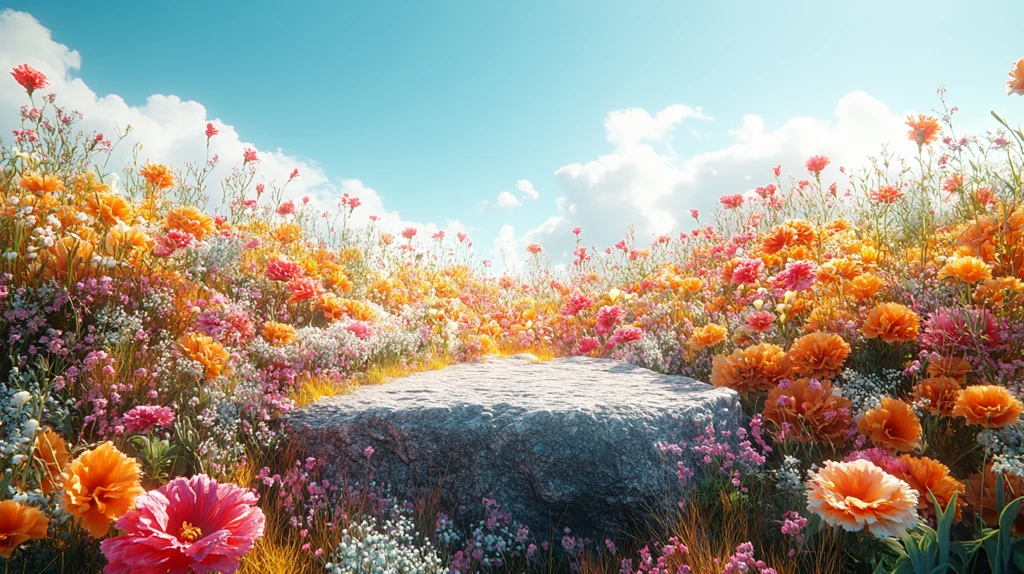 花丛中的展示台