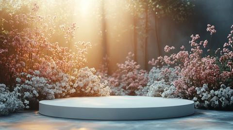 白色讲台自然背景花卉元素