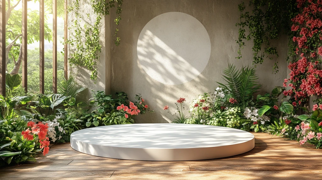 白色讲台自然背景花卉元素