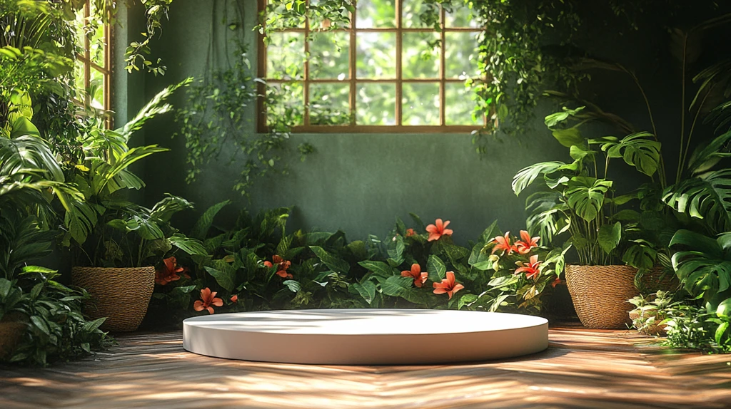 白色讲台自然背景花卉元素