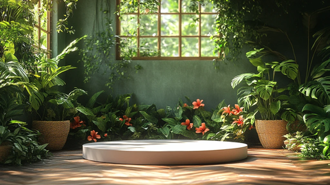 白色讲台自然背景花卉元素