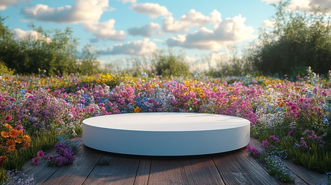 白色讲台与野花