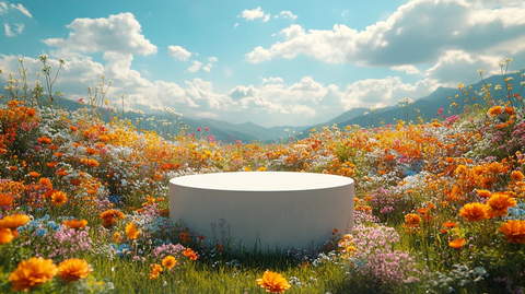 白色讲台与野花