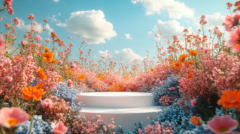 白色讲台与野花