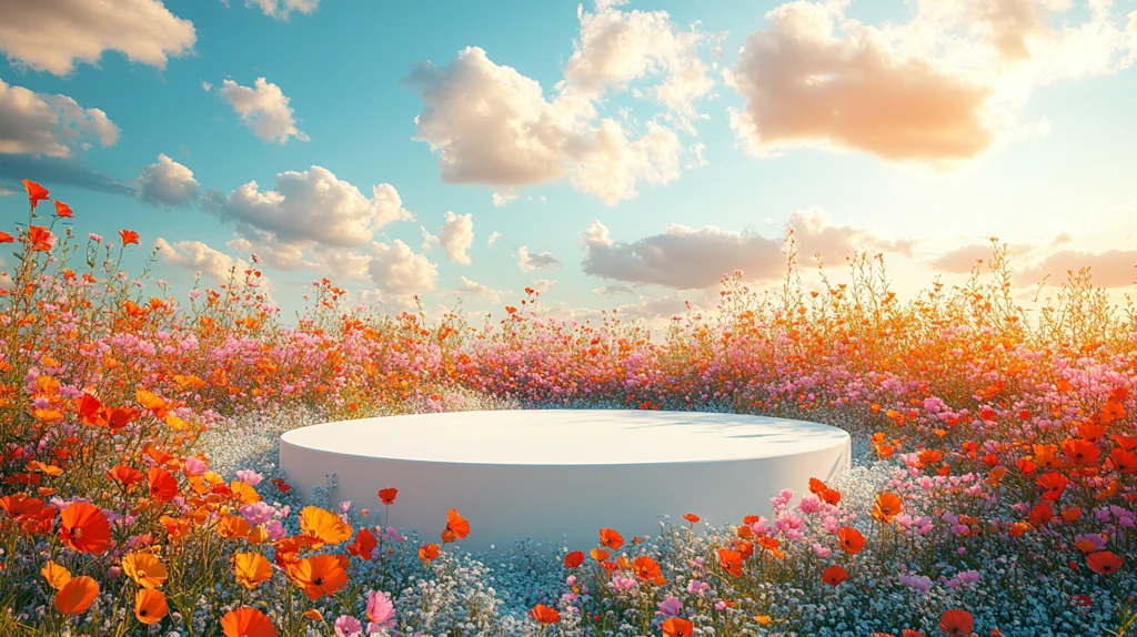 白色讲台与野花