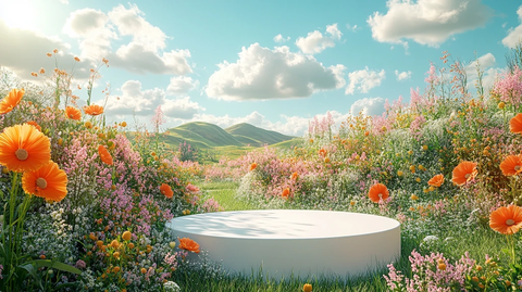 白色圆形讲台在草地上