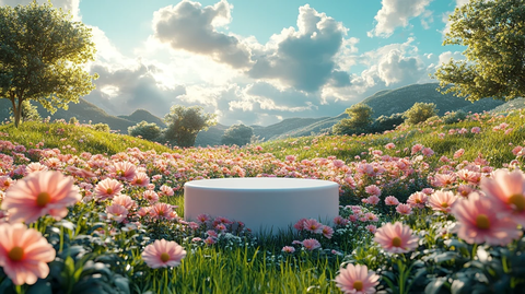 白色圆形讲台在草地上