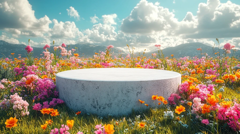 白色圆形讲台在草地上