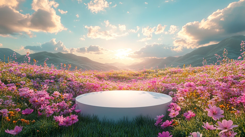 白色圆形讲台在草地上