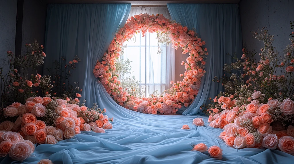 婚礼背景花环与薄纱