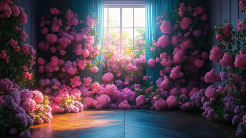 婚礼背景紫色花拱门