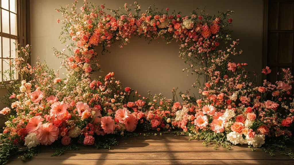 粉色白色花卉拱门布置