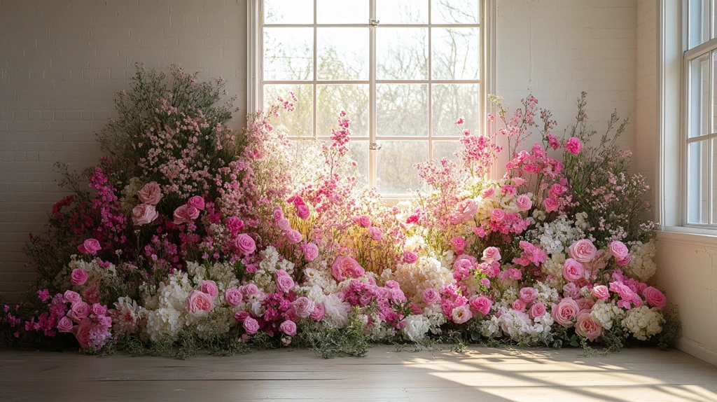 粉色白色花卉拱门布置