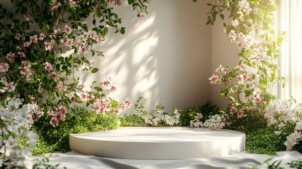 白色讲台与自然花卉