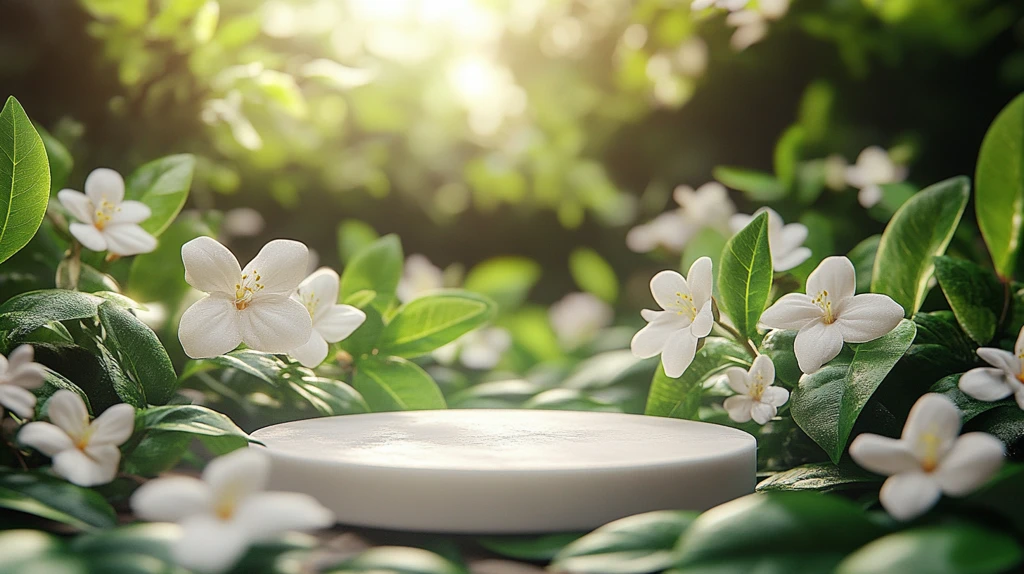 白色讲台与自然花卉