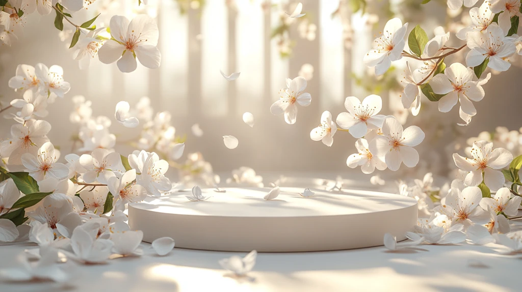 白色花瓣飘落圆台