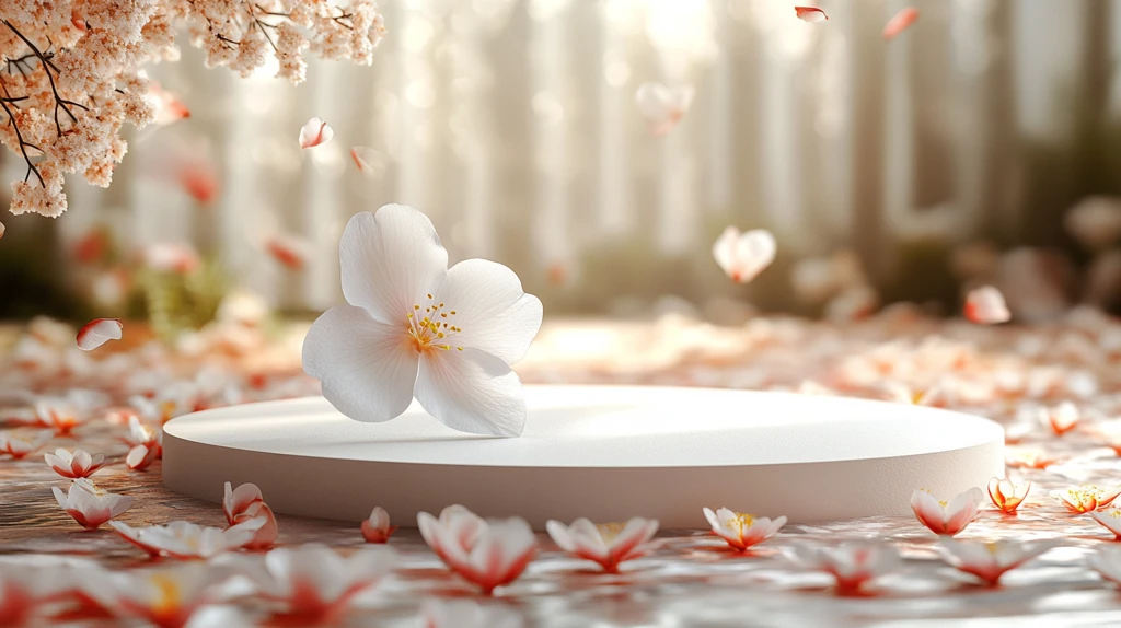 白色花瓣飘落圆台