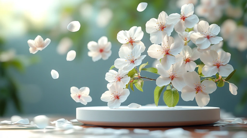 白色花瓣飘落圆台