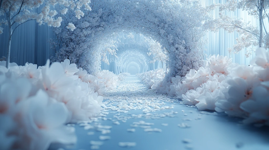 蓝色婚礼舞台与白色花拱