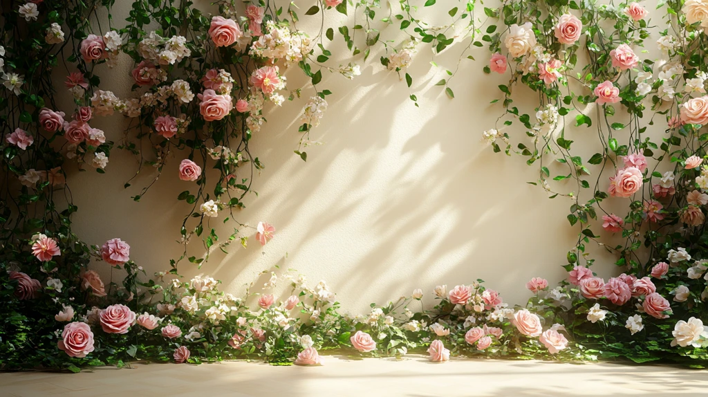 奶油色墙壁与花卉装饰