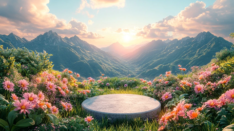 绿色热带山丘与圆形舞台