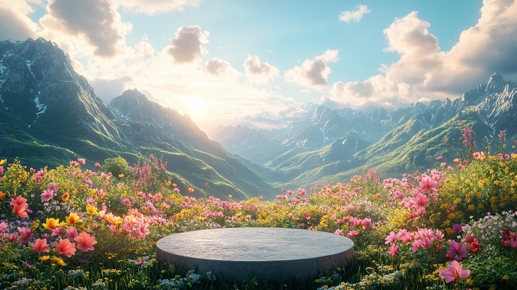 绿色热带山丘与圆形舞台