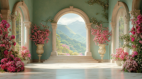 拱形背景楼梯花艺